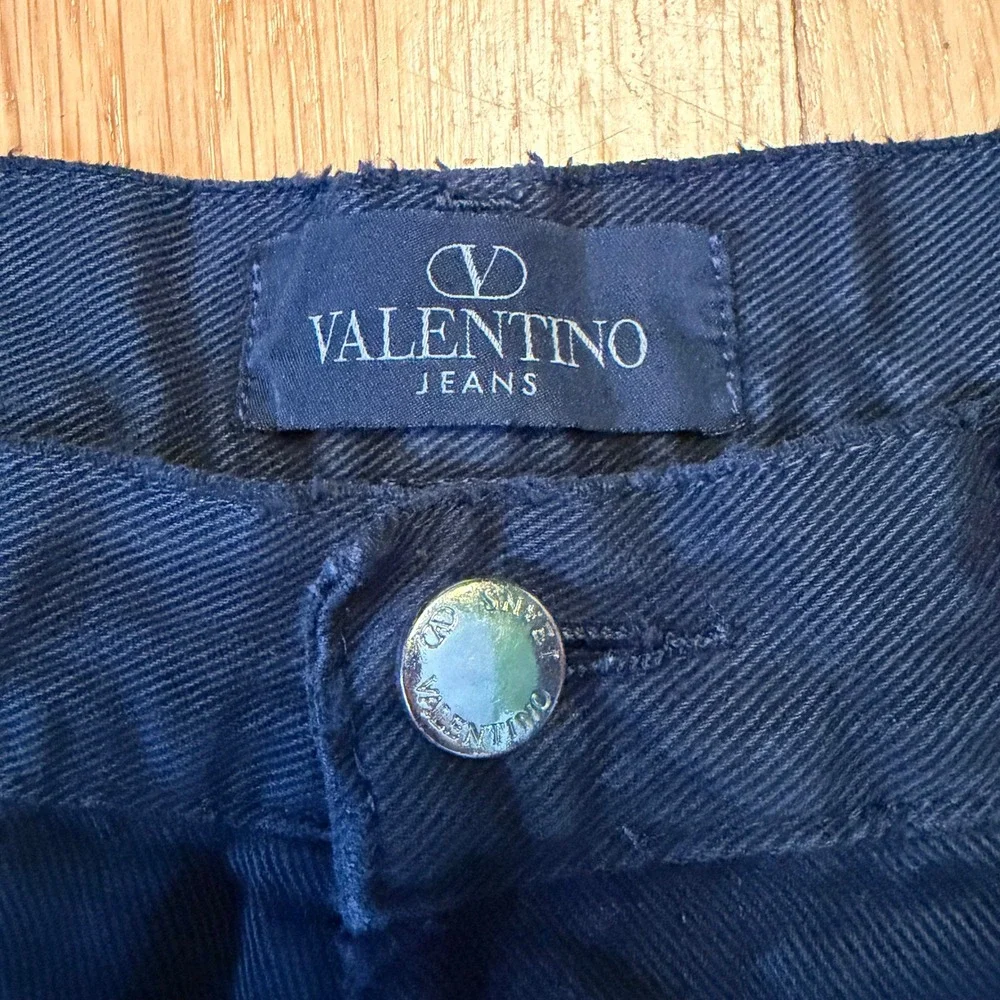 Valentino Jeans Vintage Straight Leg Mens 34 Navy Blue Distressed Made In Italy